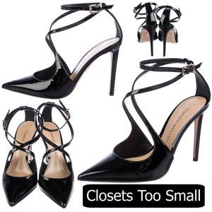 Tamara Mellon Black Patent Leather Strappy Pumps